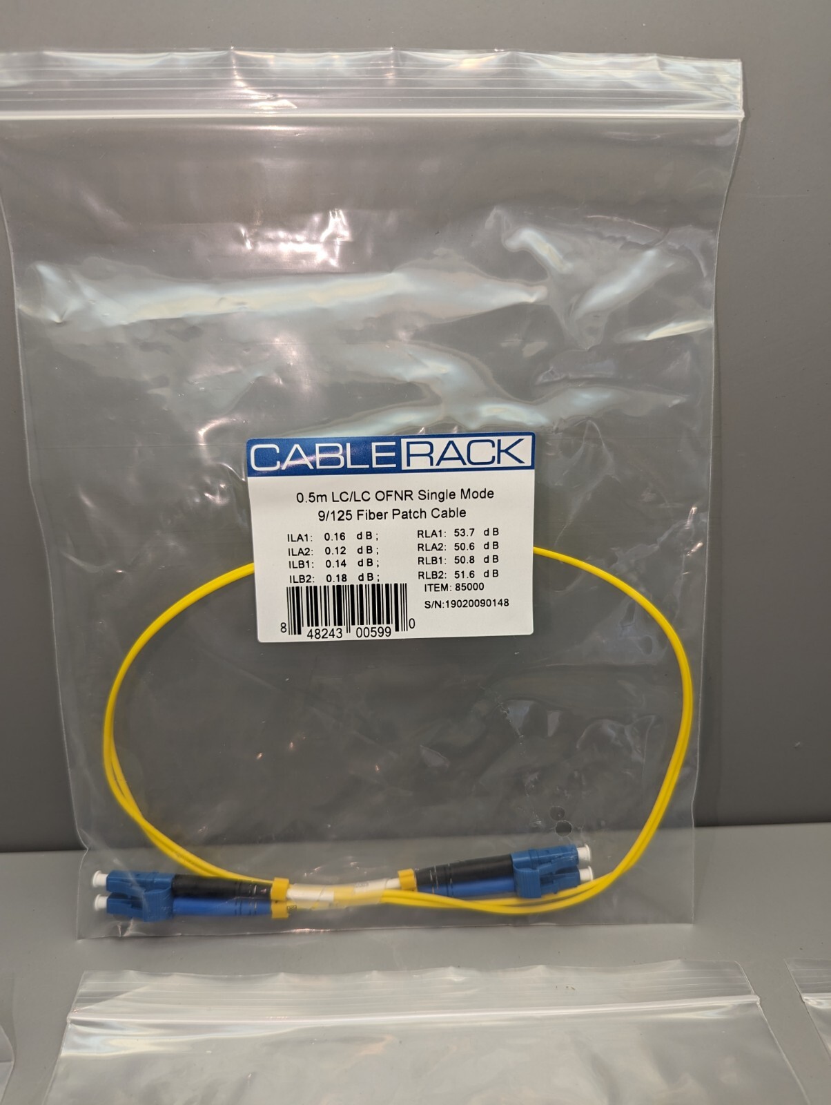 LOT OF FOUR 0.5m LC/LC Duplex 9/125 Single Mode Fiber Patch Cable Yellow