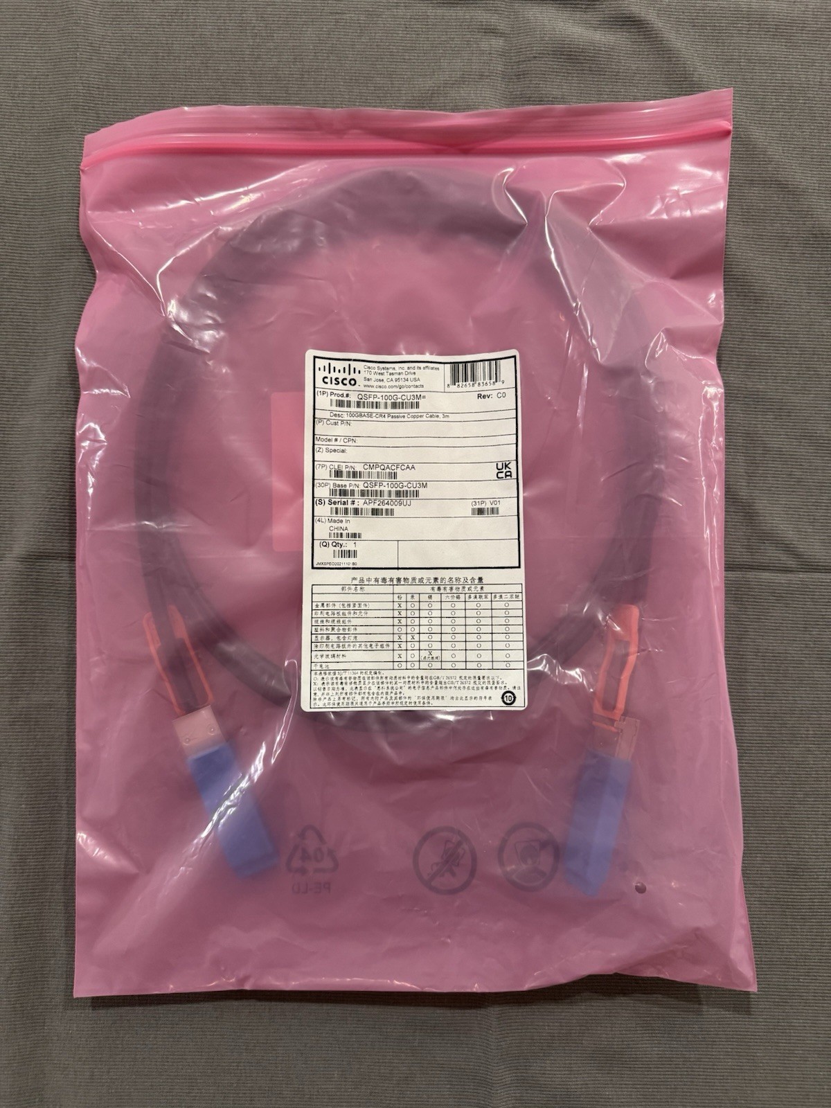 Cisco QSFP-100G-CU3M
