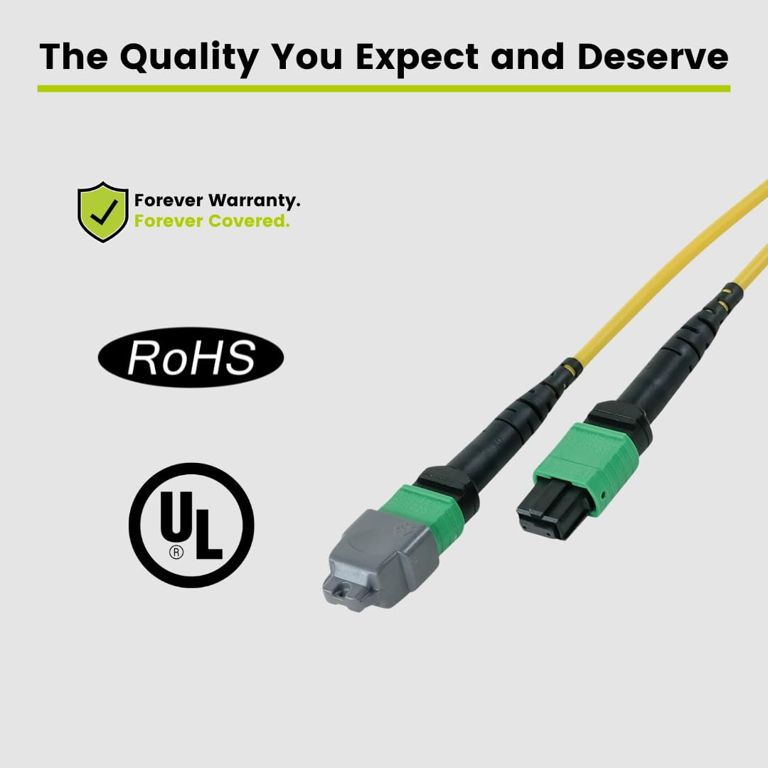 MTP/MPO Elite APC OS2 1M Fiber Cable, 12F Female-Female, Plenum Rated