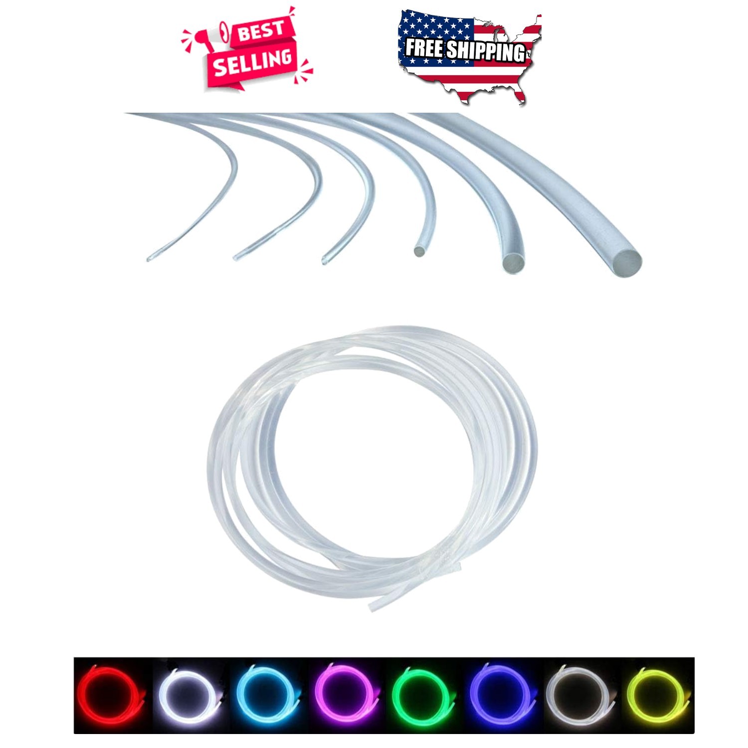 16.4ft PMMA Fiber Optic Cable Transparent Side Glow for Indoor Outdoor Use