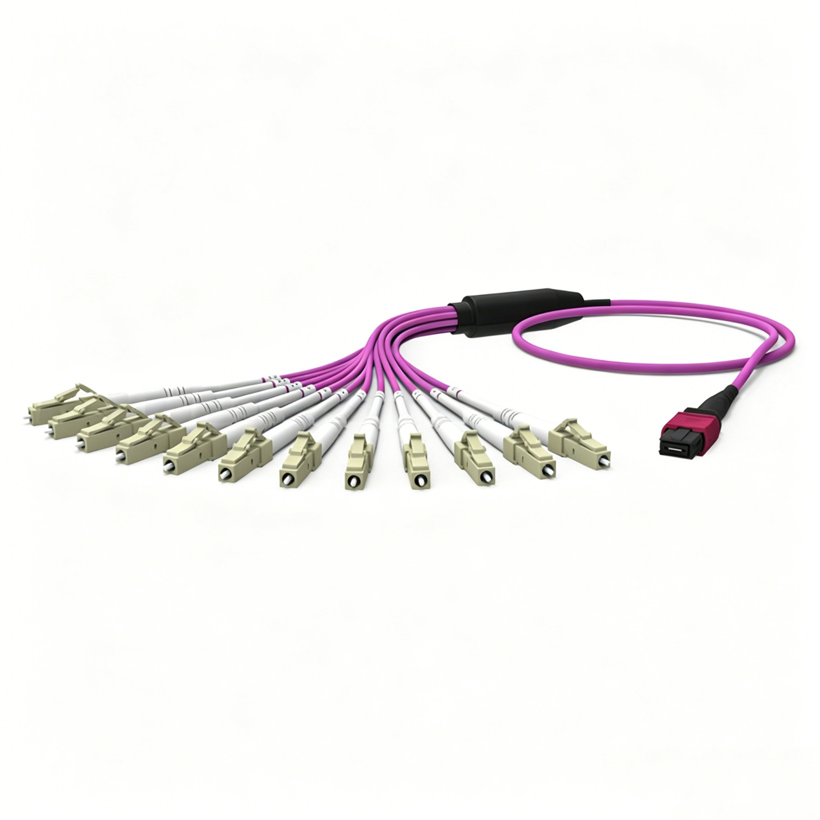 1m~20m 12 Core OM4 Multimode MPO-LC Fanout Jumper Fiber Optic Patch Cable Type B