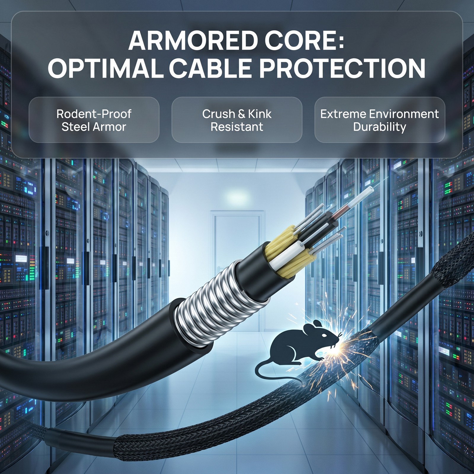 OS2 Duplex Single Mode 2 LC to 2 LC Outdoor Armored Fiber Cable, TPU 30M-150M
