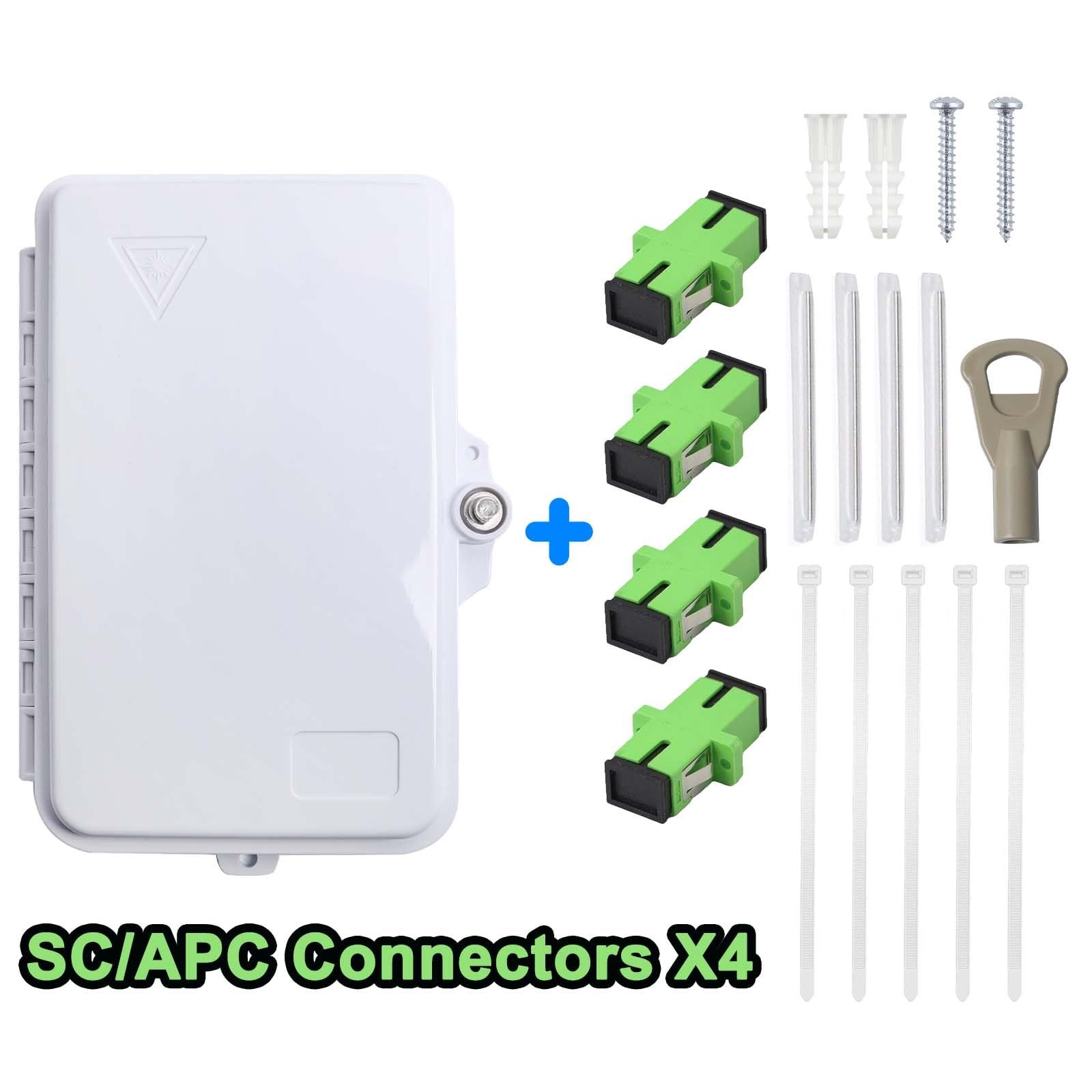 White 4Port Fiber Optic Distribution Box Waterproof ABS Plastic SC/APC