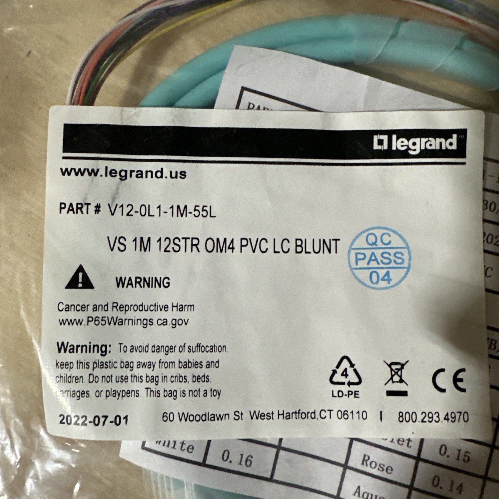 Quiktron V12-0L1-1M-55L VS 1m 12STR OM4 Polyvinyl Chloride Line Card, 1m, Blunt