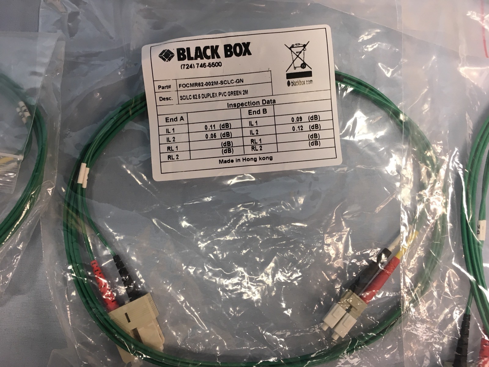 9 NEW Black Box FOCMR62-002M-SCLC-GN Duplex FOP Cable 6.5-ft SC-LC Green