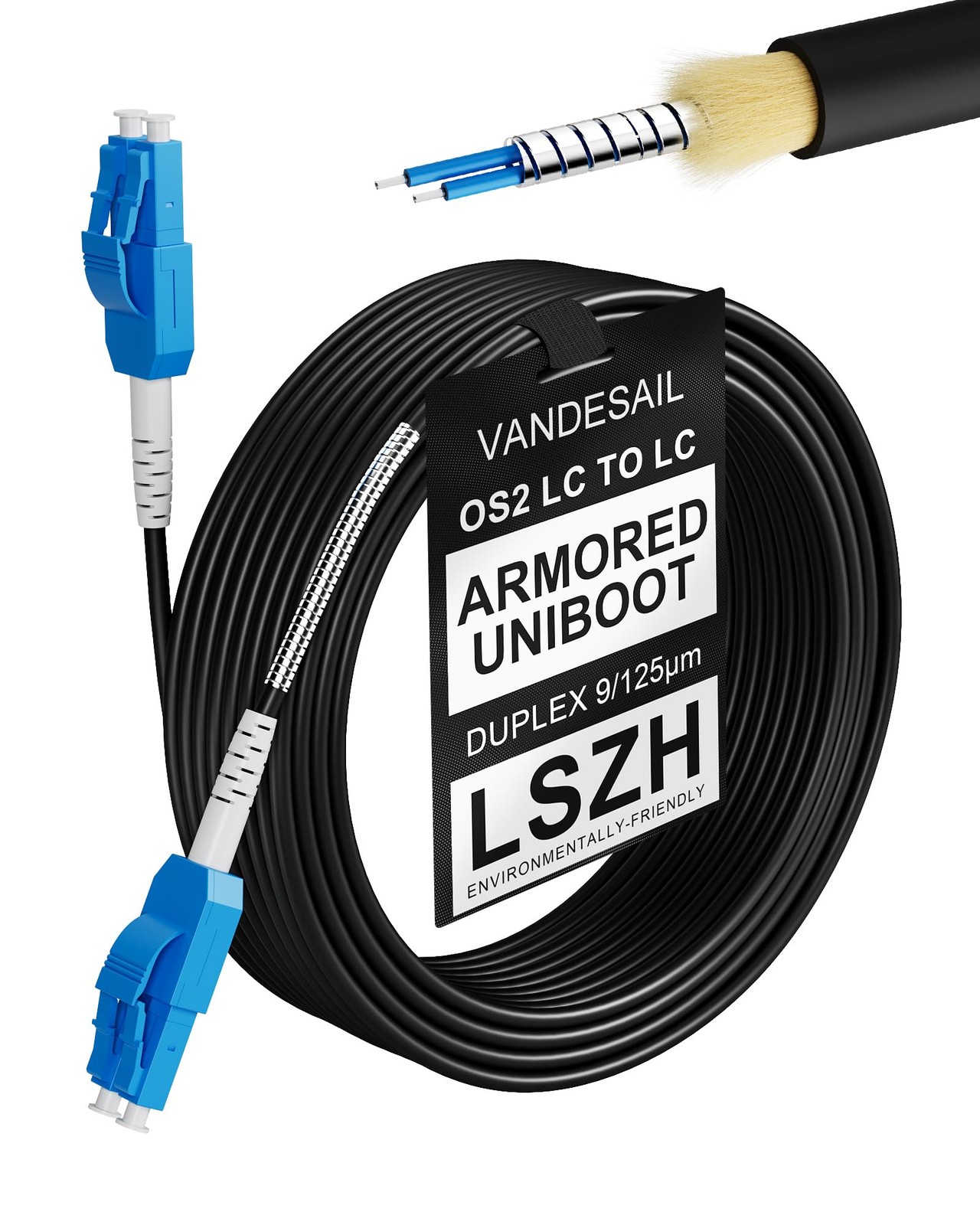 30M Uniboot LC to LC Fiber Patch Cable, OS2 Outdoor Armored Fiber Optic Cable…