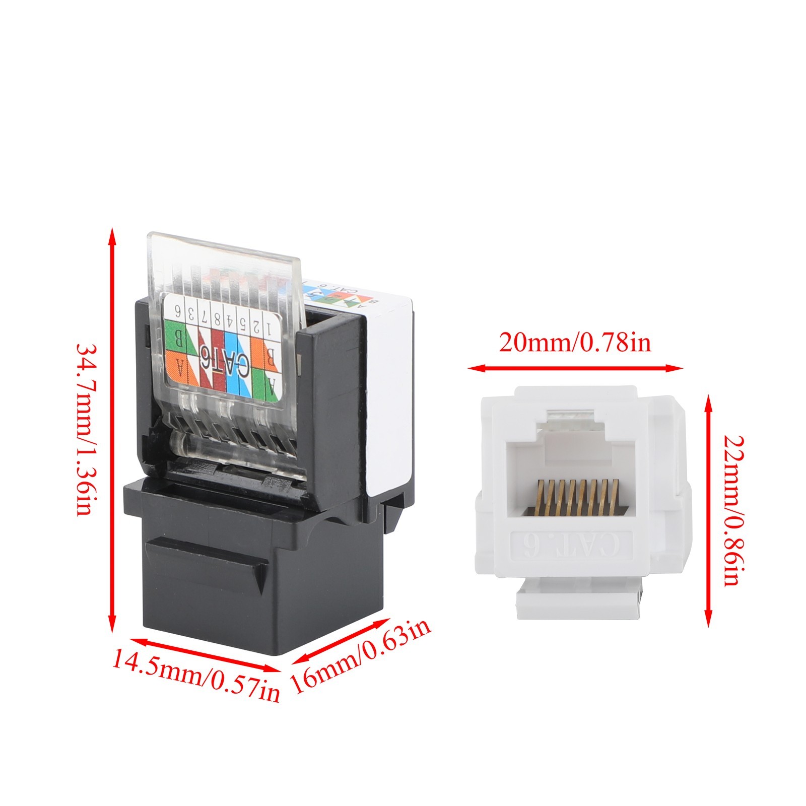10/20PCS RJ45 Cat6 Keystone Jack Coupler Adapter Network Connectors White/Black