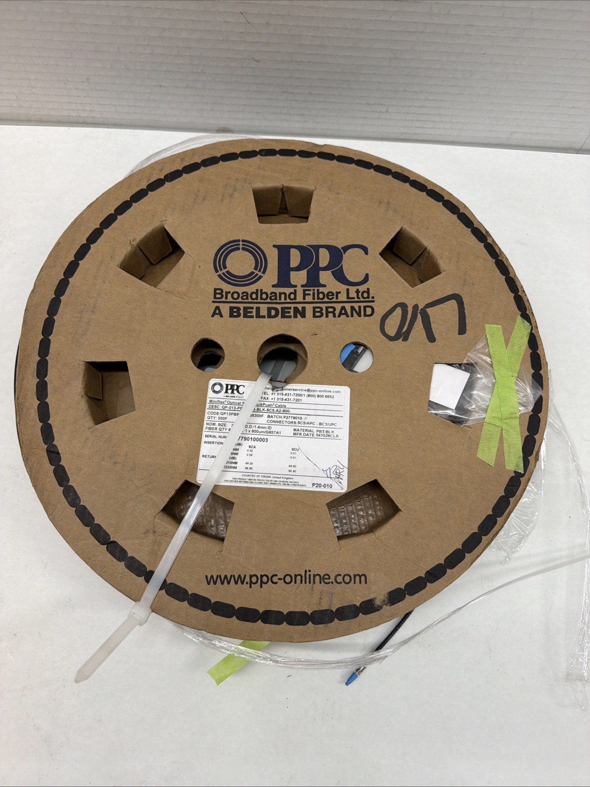 PPC A Belden Brand Cable QuickPush Assembly QP-013-PBT-BC5-BLK-SC5-A2-900 600FT