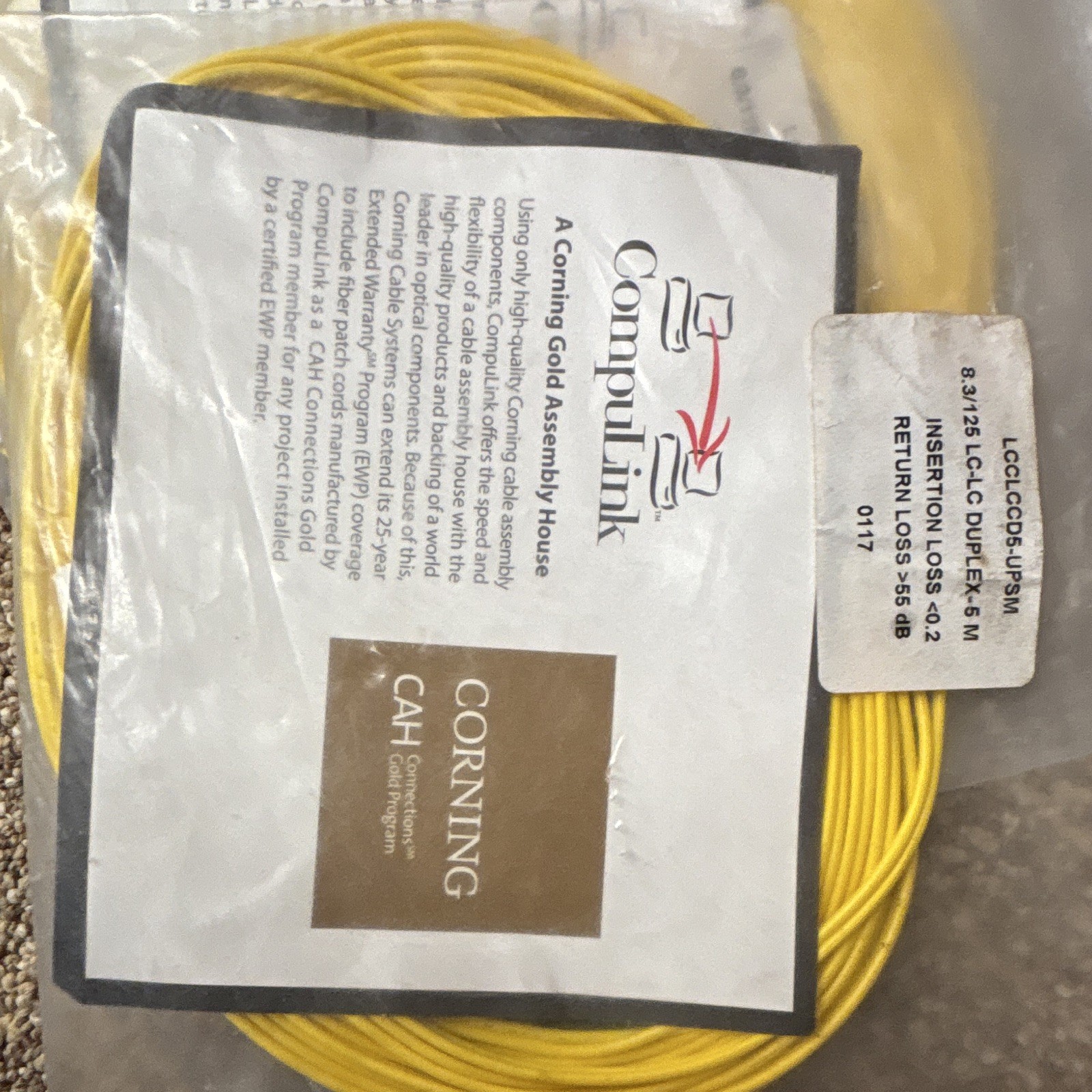 Corning CompuLink LC-LC Duplex Fiber Patch Cable 5m Yellow LCCLCDS-UPSM