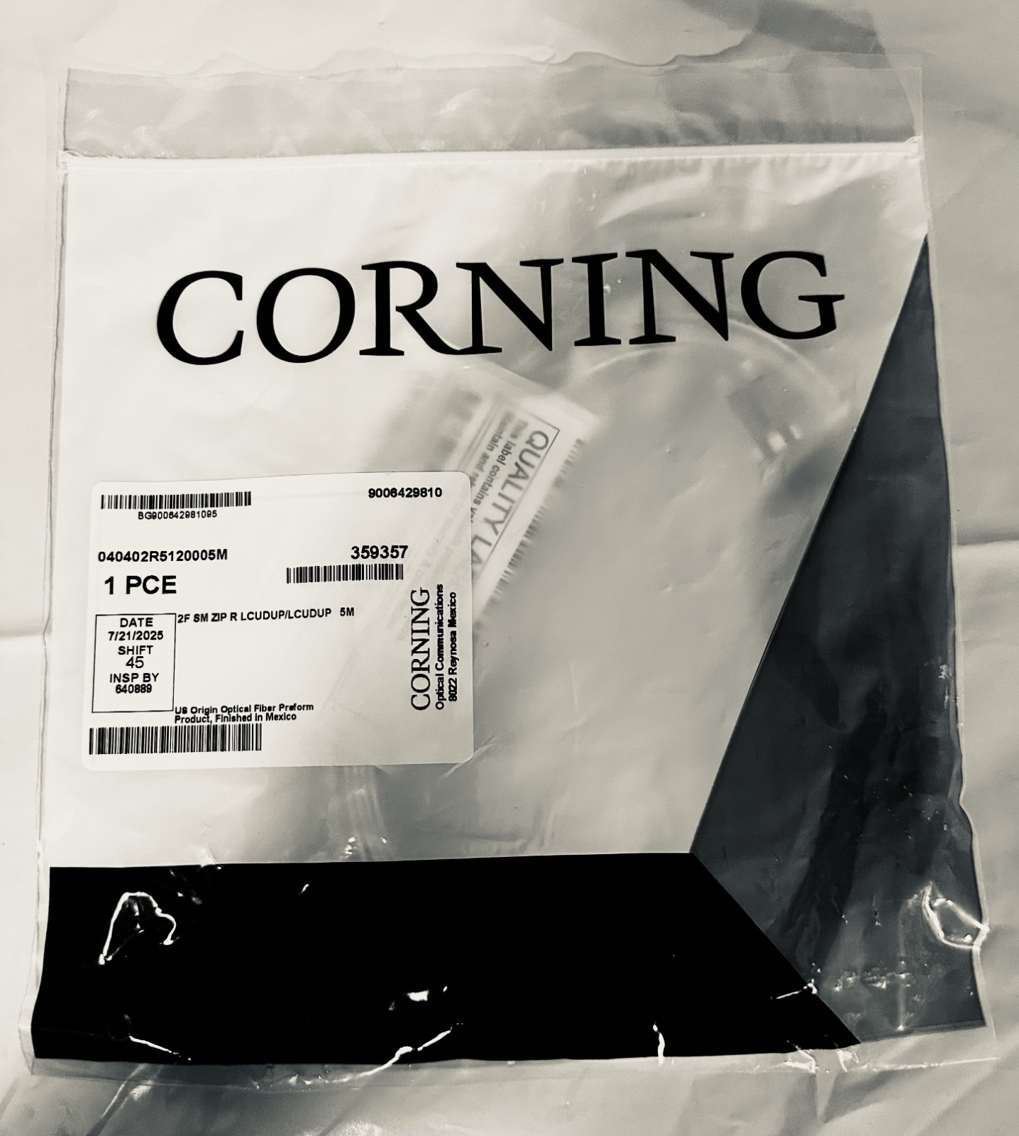 5X – Corning 040402R5120005M 5 Meter LC Duplex Fiber Optic Jumper Yellow (OS2)