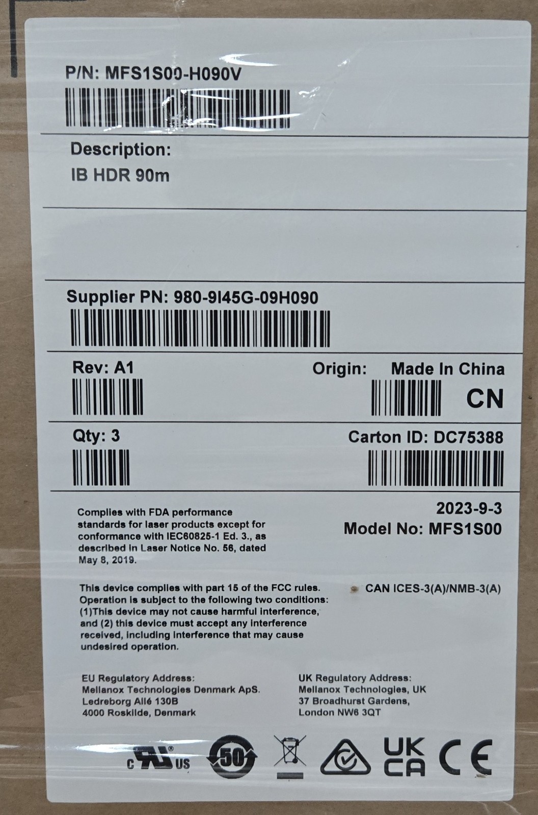 NEW Mellanox 90M InfiniBand HDR 200GbE QSFP56 Active Optical Cable MFS1S00-H090V