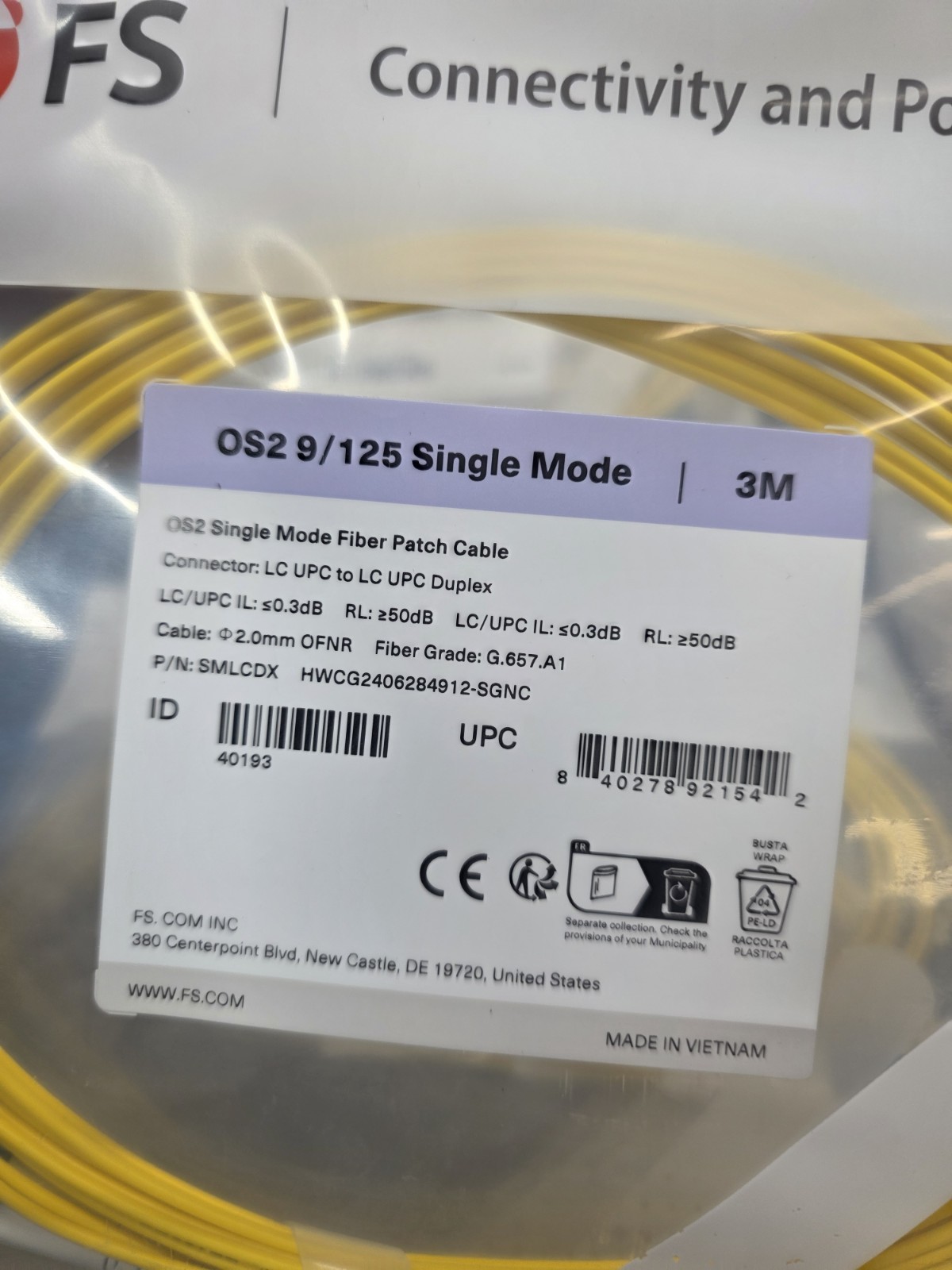 Box Lot 50 OS2 9/125 Single Mode Fiber Patch Cable 3m Yellow