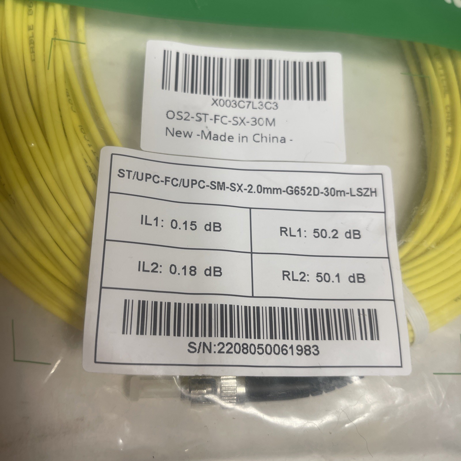 Fibergaga 2.mm Fiber Optic Patch Cable Simplex 30m / 98ft (11c
