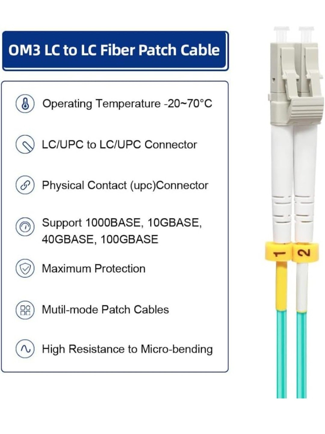 100M (330ft) OM3 LC to LC Fiber Optic Patch Cable Multimode Duplex 50/125um
