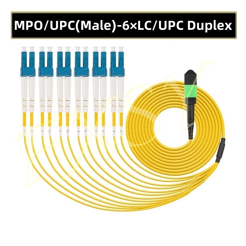 MPO Male to 6 LC Duplex UPC APC 12F OS2 SM Optical Fiber Breakout Jumper Cable