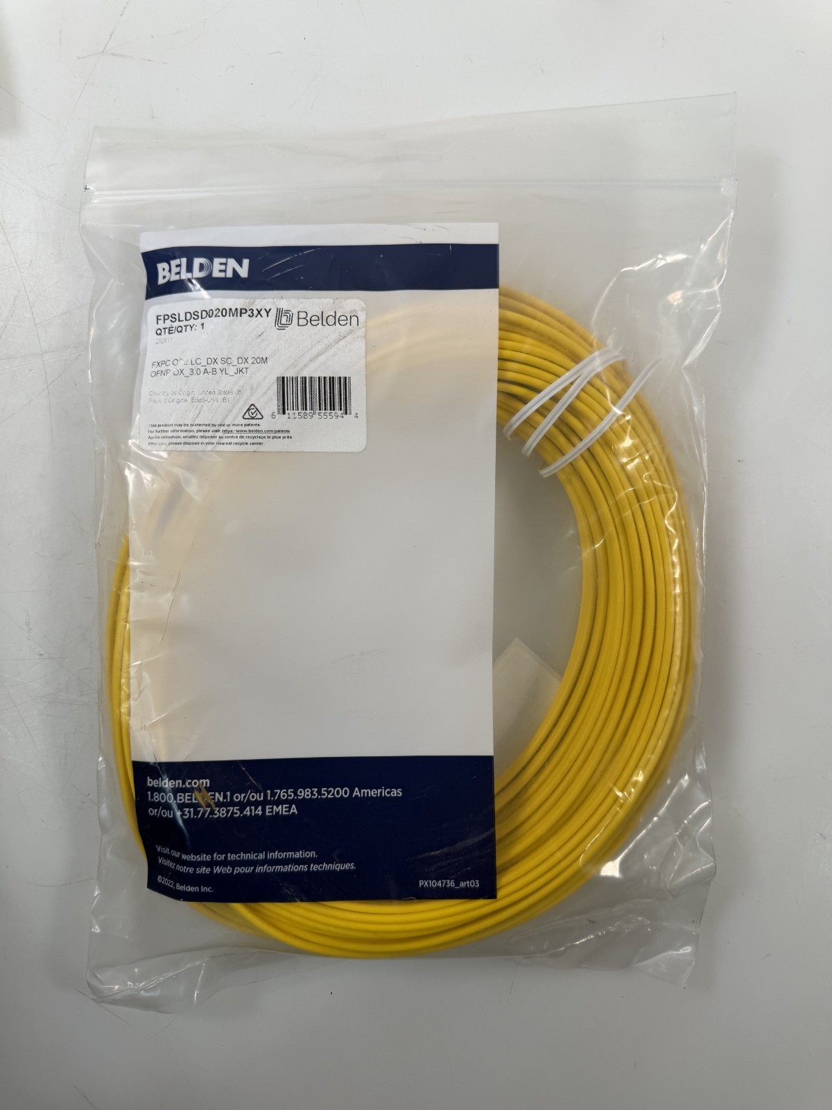 (QTY 8) Belden FPSLDSD020MP3XY Fiber Patch Cord OS2 LC-SC Duplex 20m 66ft Plenum