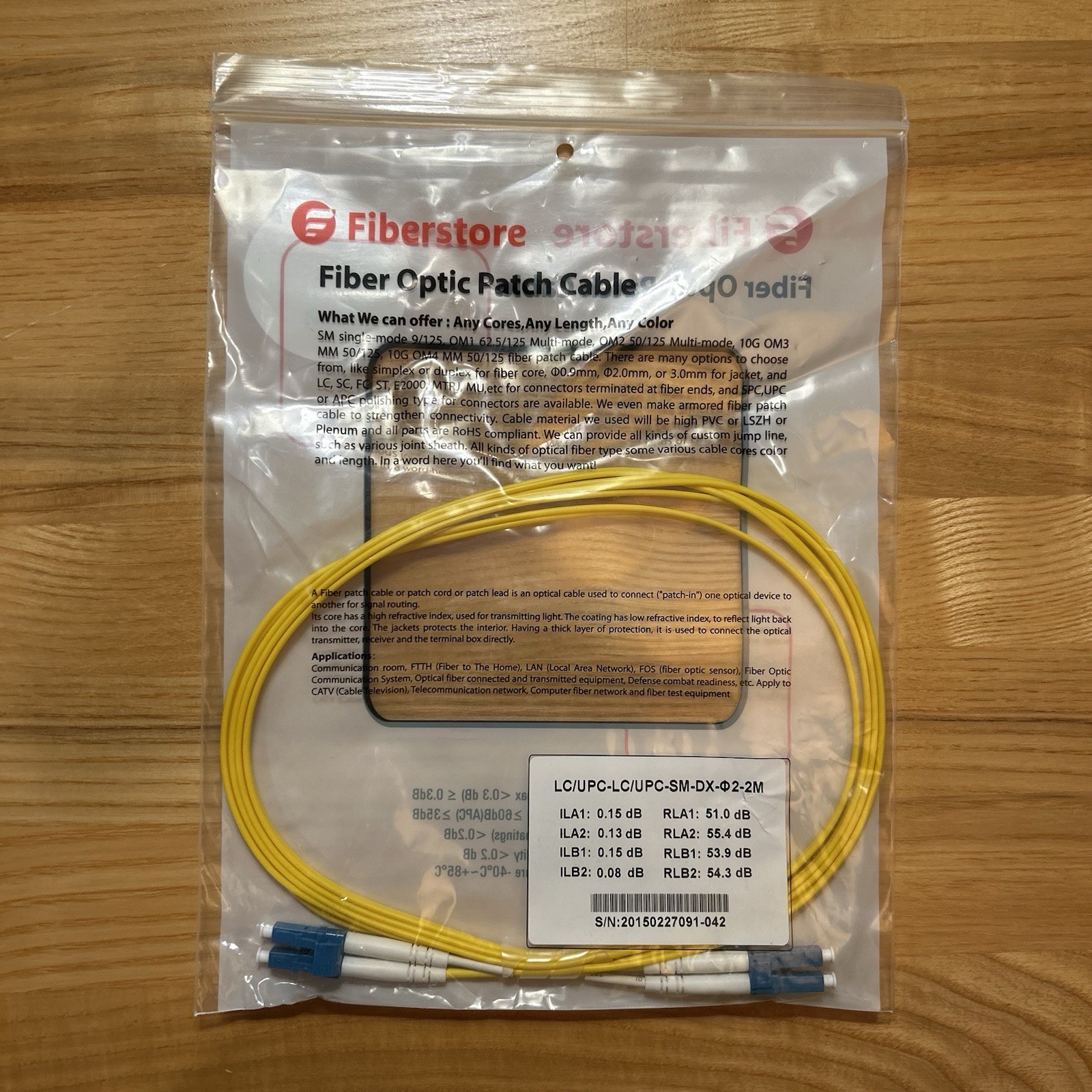 Fiberstore LC–LC Simplex Single Mode 9/125 Fiber Optic Patch Cable – NEW in Bag