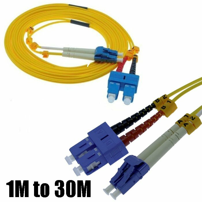 1 – 30M LC UPC to SC UPC Duplex Single Mode Fiber Optic OFNR Patch Cable Cord