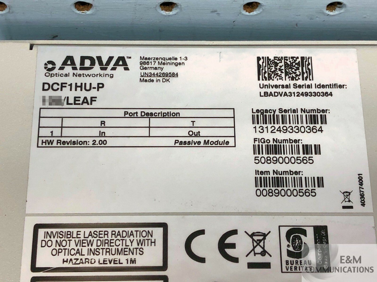 DCF1HU-P/160/LEAF ADVA FSP 3000R7 UNMANAGED COMPENSATION SHELF UNIT