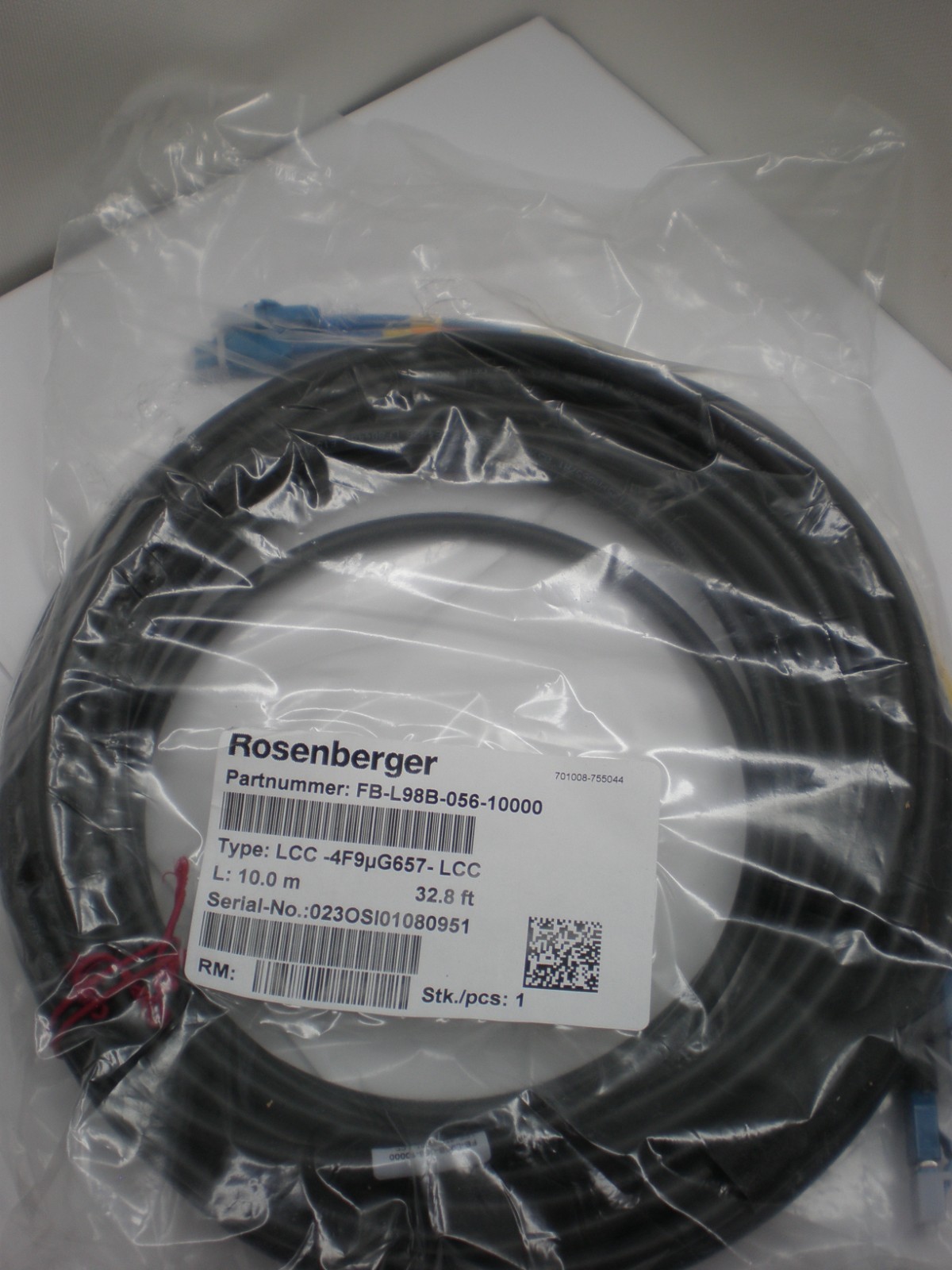 Rosenberger FB-L98B-056-10000, Fiber Jumper Cable 10M 32.8′ FT LLC-4F9μG657-LCC