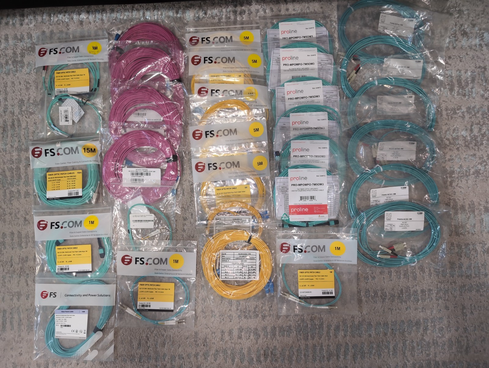 Bulk Fiber Optic Cable Lot OM3 OM4 OS2 LC SC MPO Hitachi Monoprice 30+ Cables