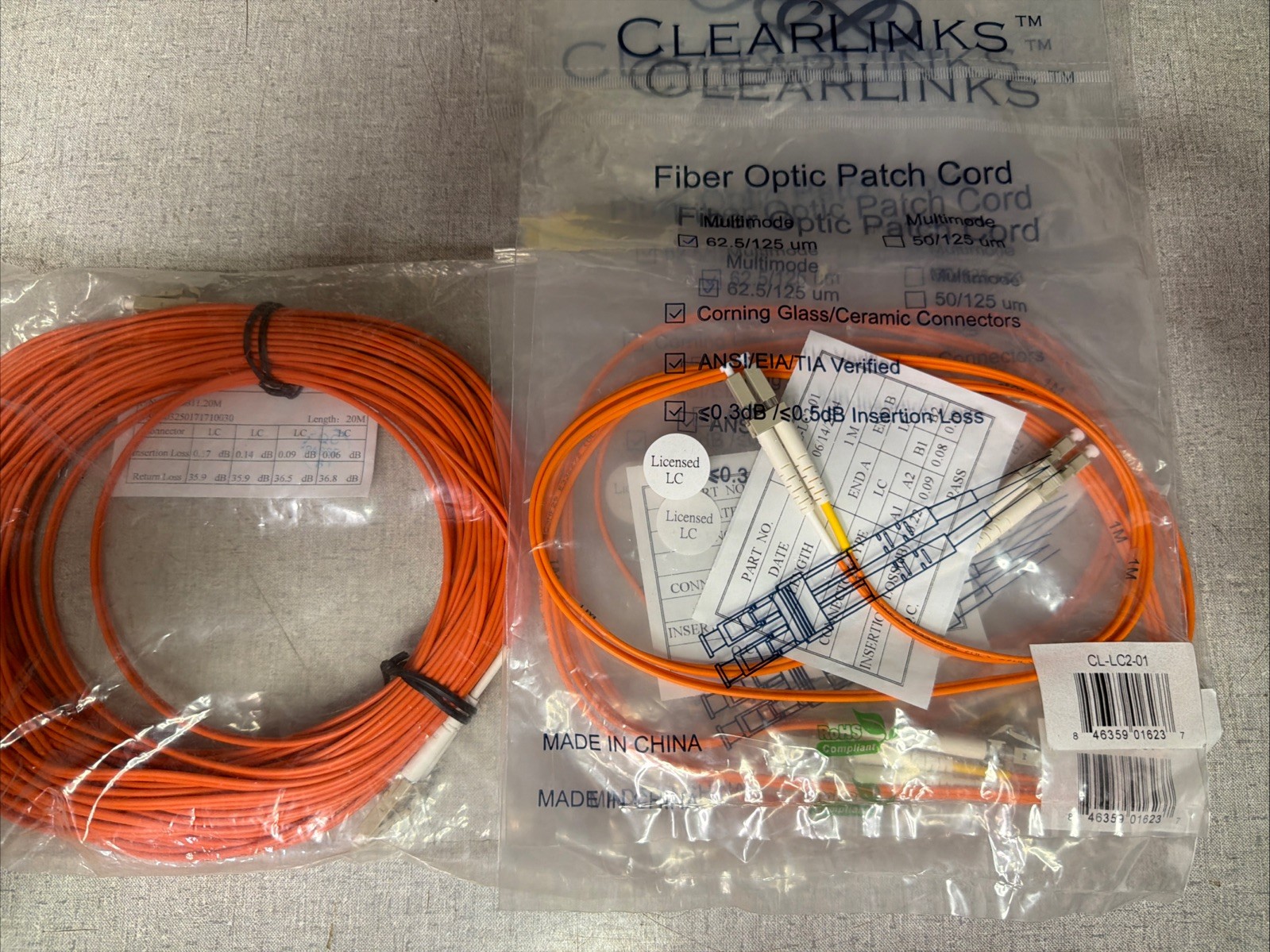 Lot Of Fiber Optic Patch Cords, 4 – 1 Meter, 1 – 20 Meter
