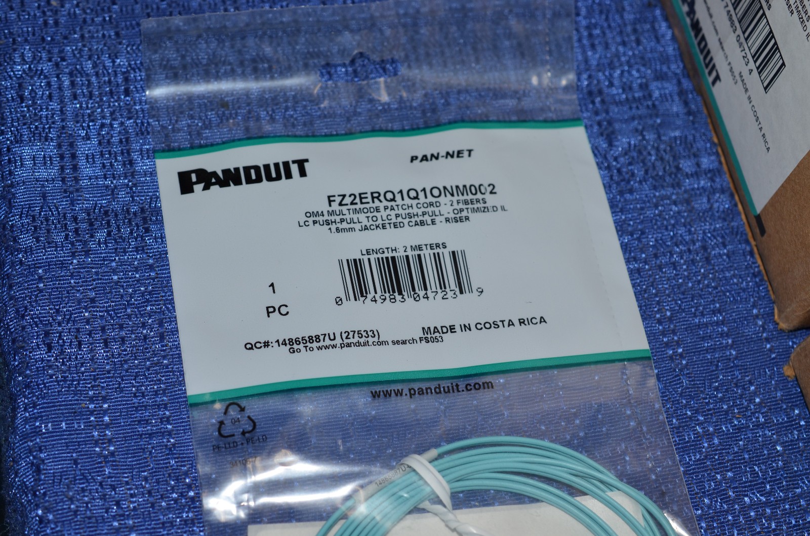 lot of 100 Panduit fiber optic cable FZ2ERQ1Q1ONM002 2 meter cables patch cord