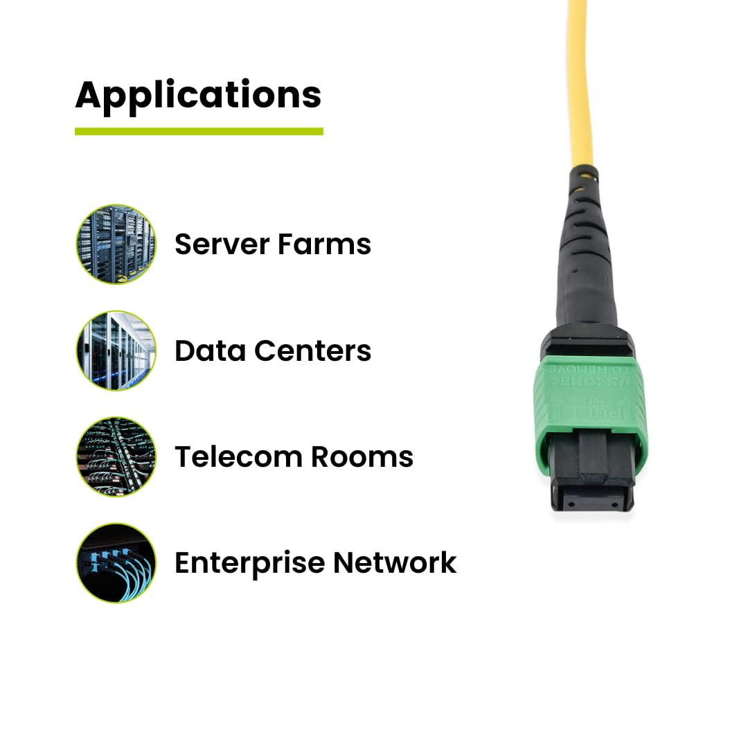 MTP/MPO Elite APC OS2 1M Fiber Cable, 12F Female-Female, Plenum Rated