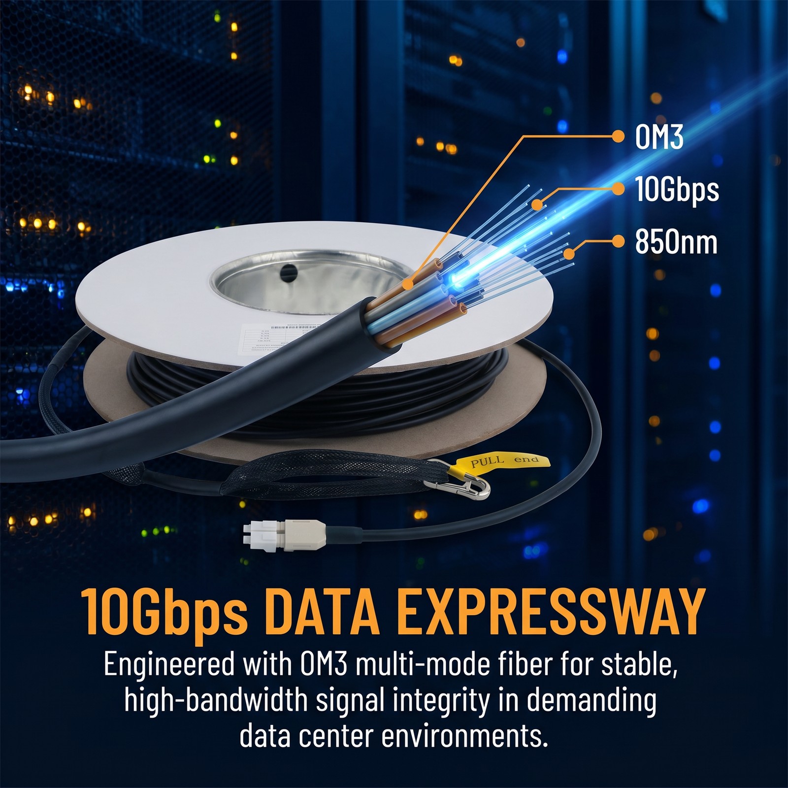OM3 Multimode 2 Core LC to LC Armored Fiber Optic Patch Cable TPU 30M-150M
