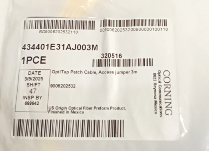 Corning 434401E31AJ003M OptiTap® Test Jumpers 1 F Single-mode (OS2) 2.9mm, 3m