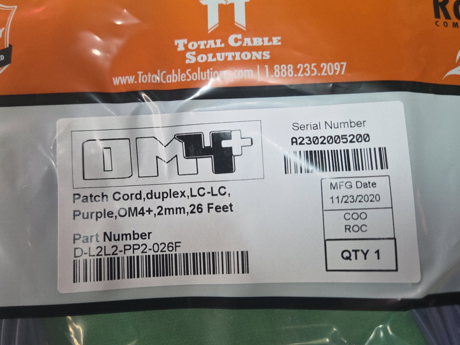 OM4 LC/UPC- LC/UPC Fiber Patch MM Duplex Purple 50/125 26 FT LOT OF 10 PCS NEW