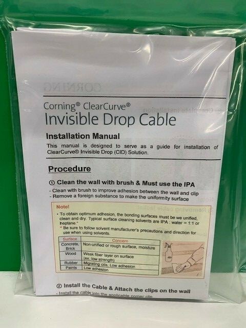 Corning Clearcurve Fiber Optic Cable Drop Kit w/ ZBL 900 μm “Invisible” Fiber
