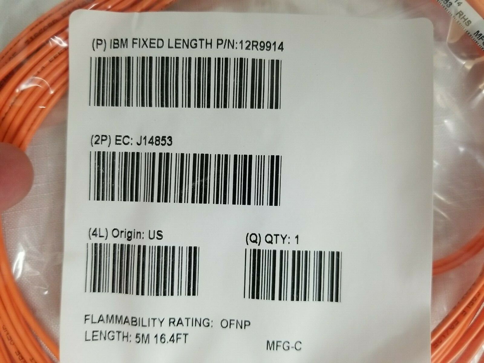 5M/16ft LC/LC Fibre Cable 50/125 IBM OEM 12R9914 EC J14853 OFNP Bulk Available