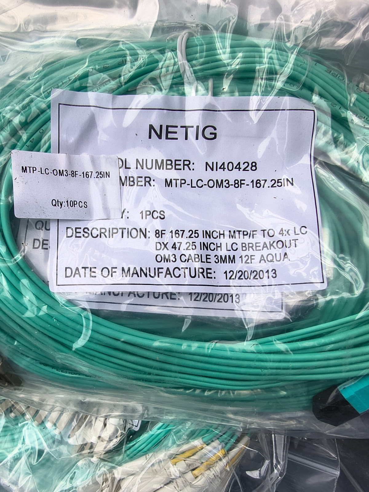 fiber optic patch cord, OM3 array cable MPO-LC multiple lengths $10 each or best