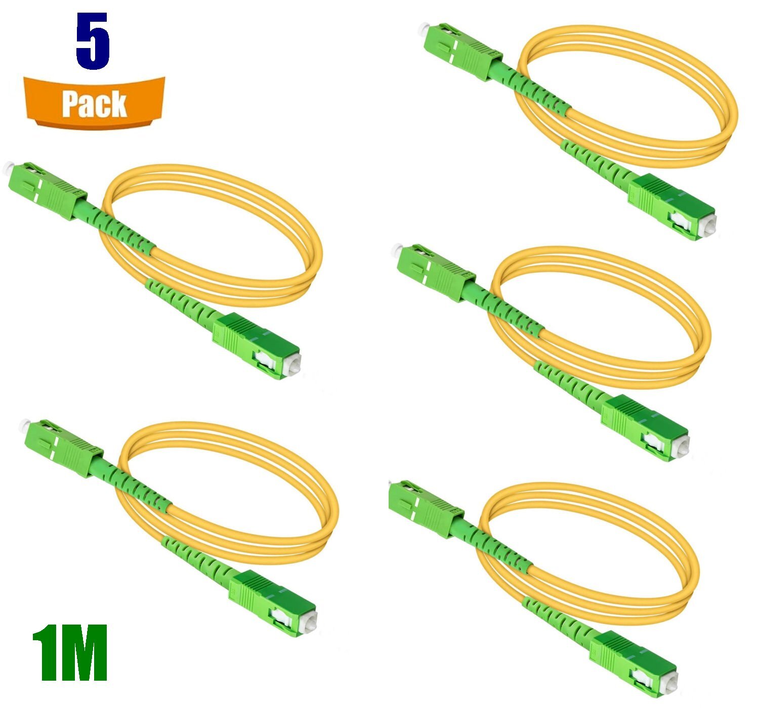 5 Pack 1-5m SC/APC to SC/APC Simplex Single Mode Internet Fiber Optic Cable