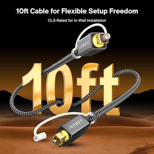 IVANKY Optical Audio Cable 10ft/3M Long Digital Audio 10 ft Grey Straight Cable