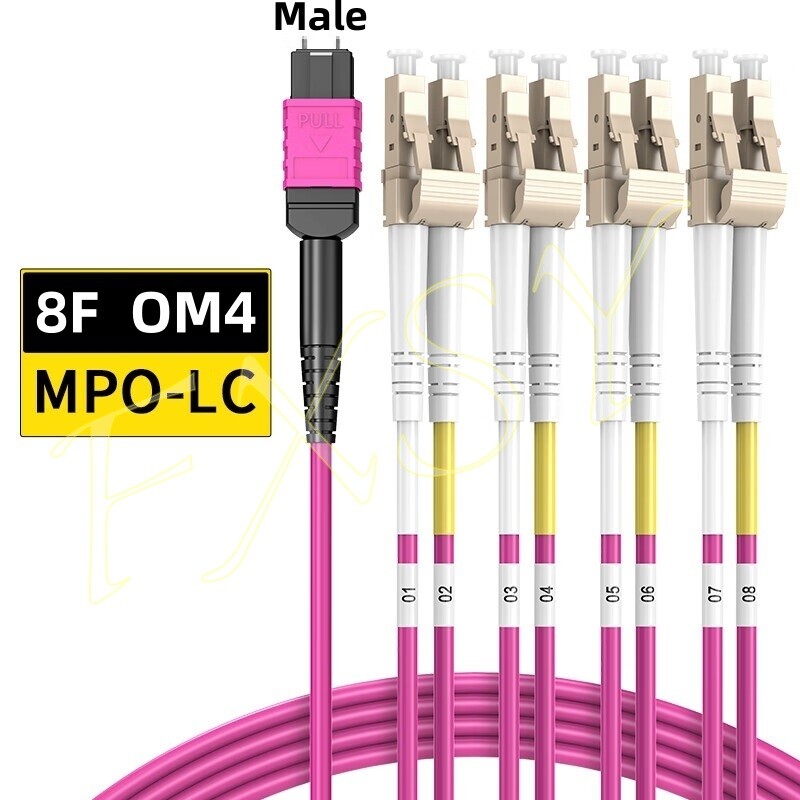 1-20M MPO/Male to 4 LC Duplex 8 core OM4 Breakout Fan Optical Fiber Patch Cord