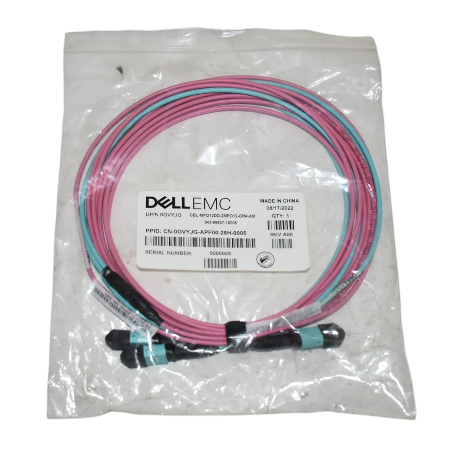 Dell 5M MPO12 OM4 Fiber Optic Cable – High-Speed Data Center 40/100Gbps GVYJG