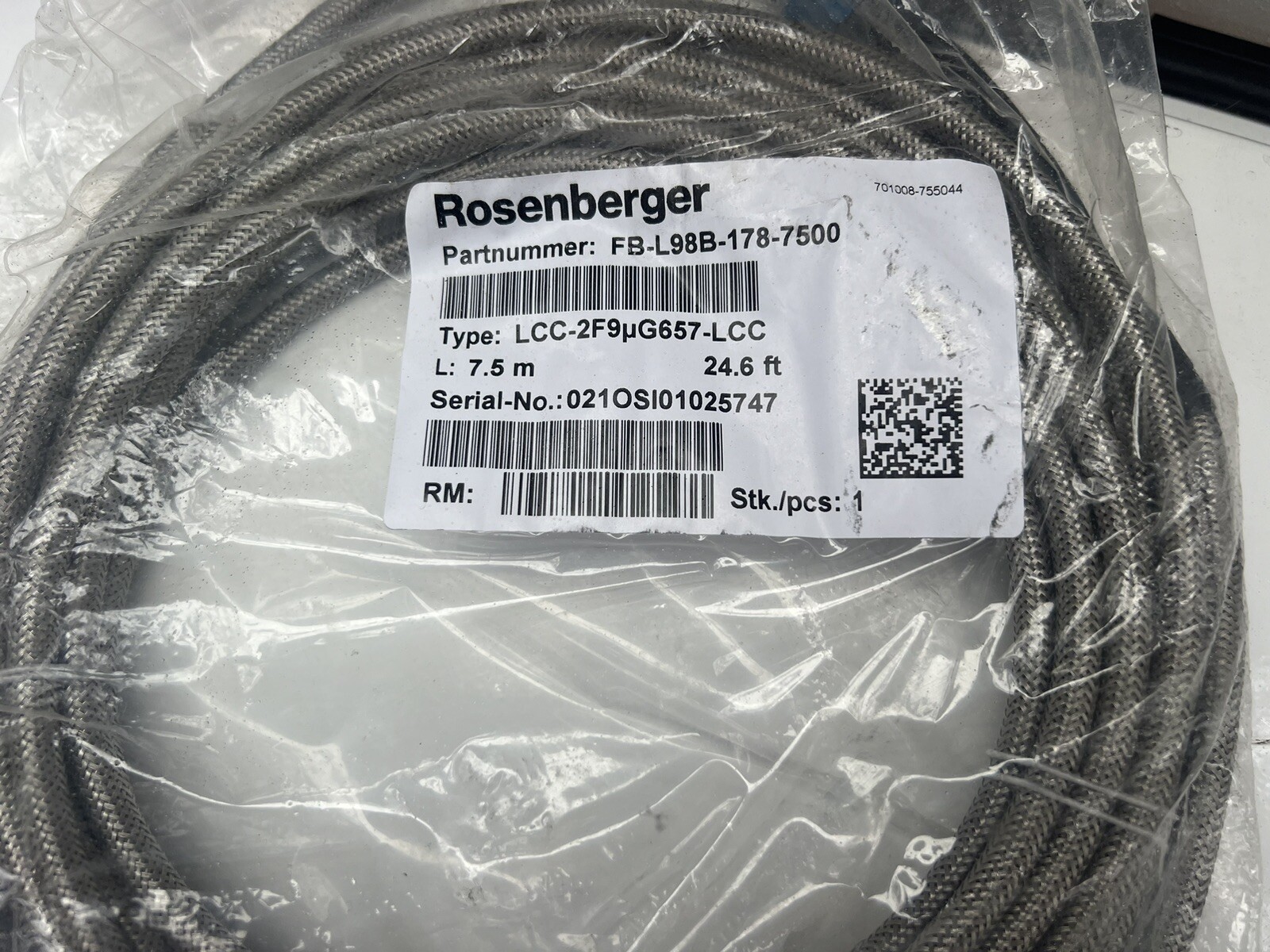 Rosenberger FB-L98B-178-7500 LC-LC SM 7.5m With RFE Shielding.