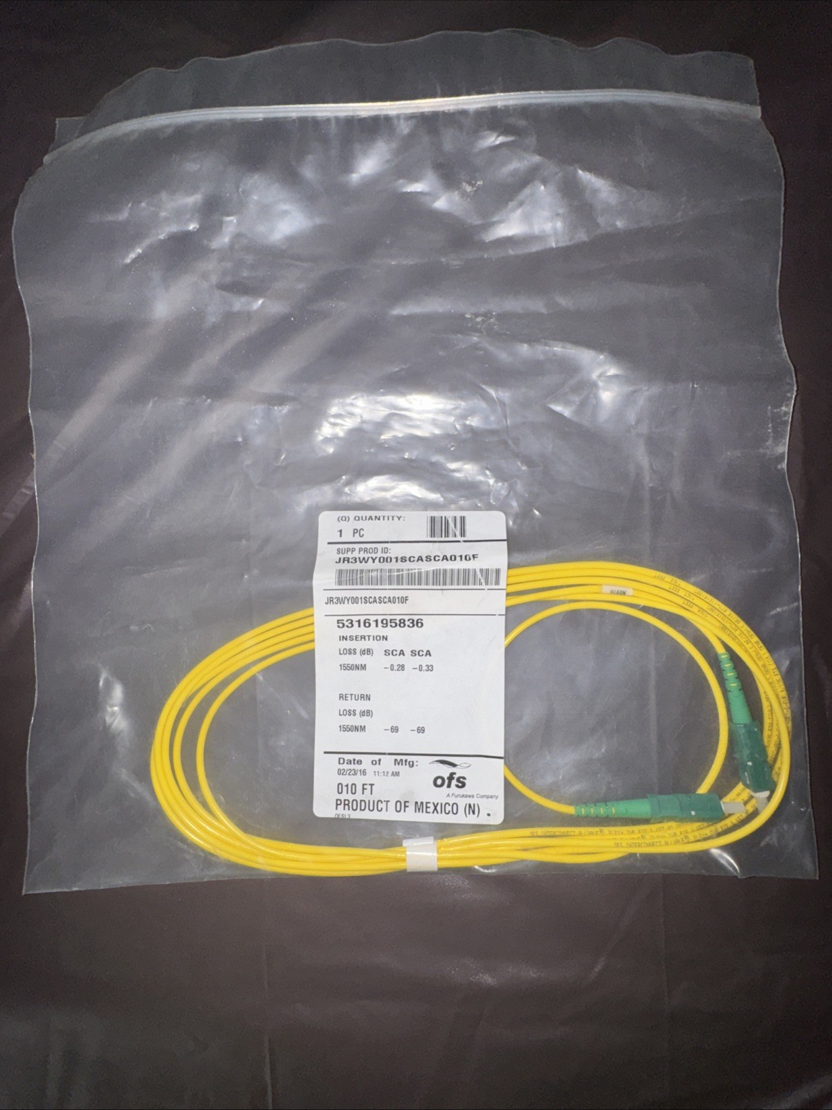 OFS 10FT (3M) SC/APC to SC/APC OS2 9/125 G.657.A1 Single Mode Fiber Patch Cable