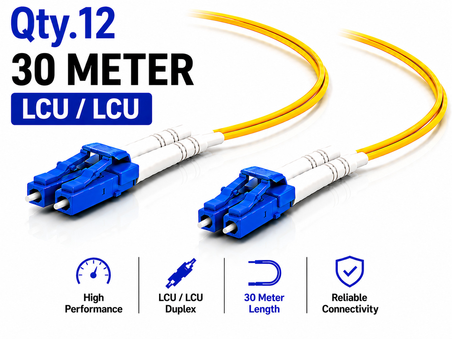 (12) 30 Meter LC/UPC – LC/UPC Duplex Fiber Patch Jumper OS2 SMF Singlemode Cable