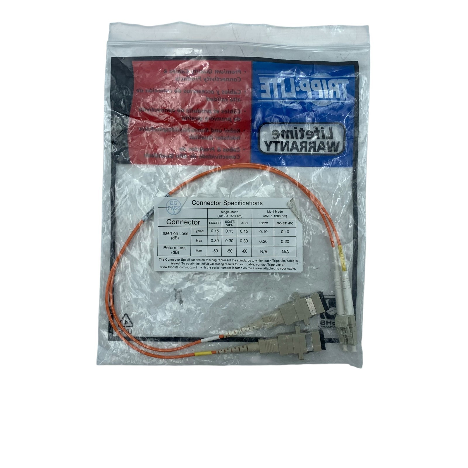 0.3M DUPLEX MULTIMODE FIBER OPTIC 50/125 ADAPTER LC/SC – TRIPP LITE N458-001-50