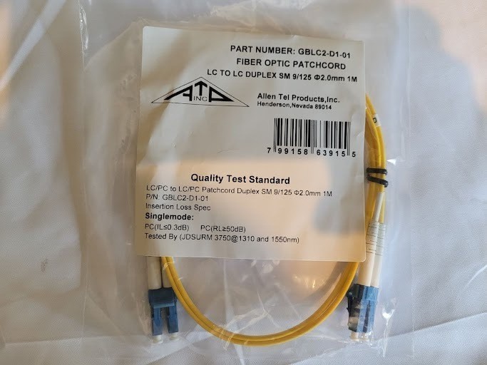 LOT OF 6 – ALLEN TEL GBLC2-D1-01 FIBER OPTIC PATCHCORD 9/125 2.0MM 1M EACH