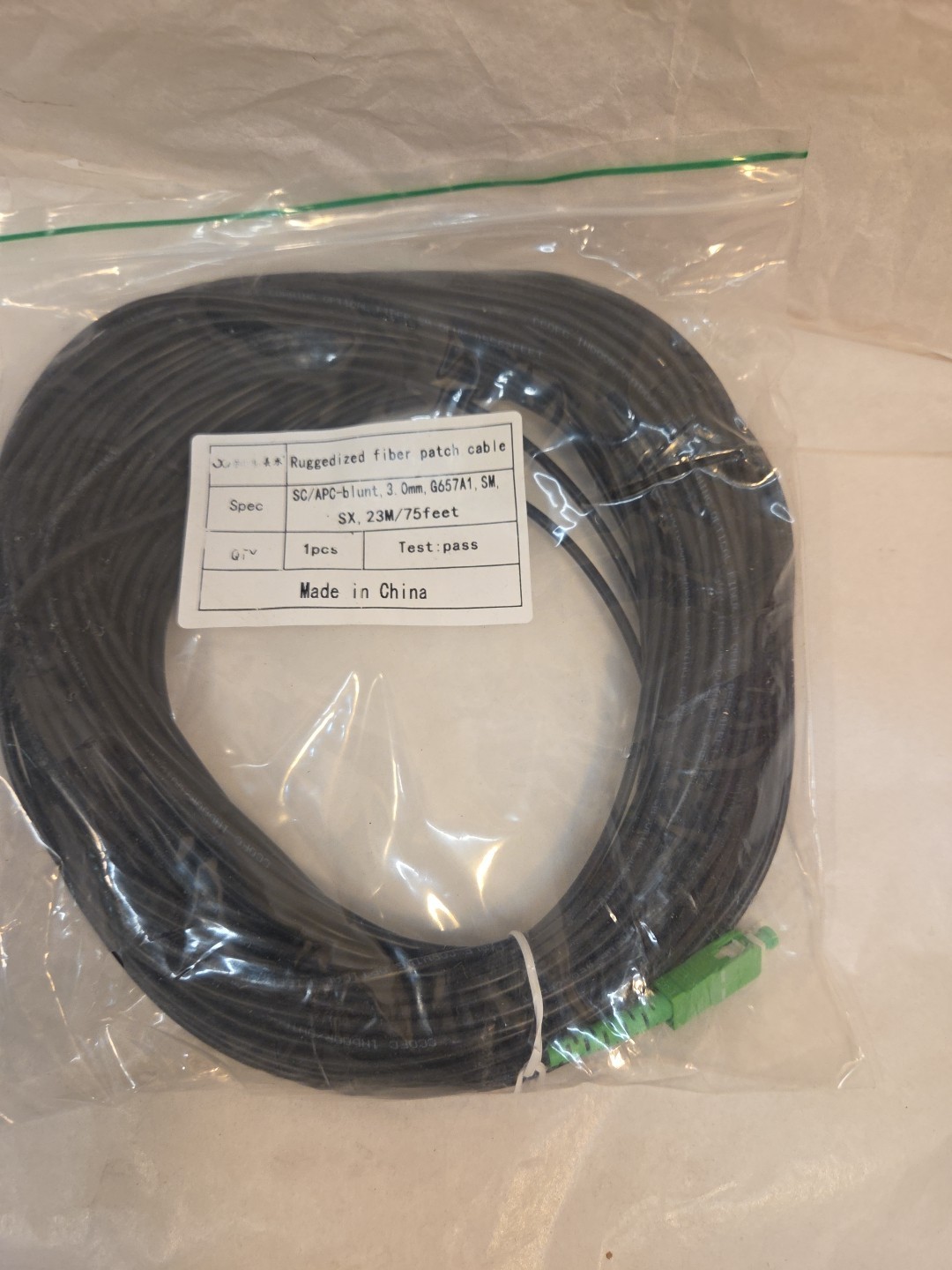 G657A1 85FT Ruggedized Fiber Patch Cable SC/APC-Blunt 3.0mm Black