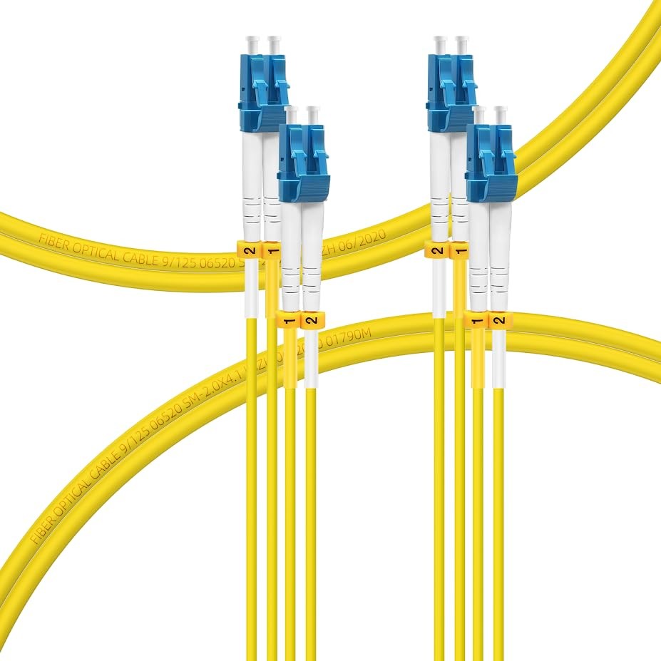 OS2 LC To LC Single Mode Duplex Fiber Patch Cable SMF Jumper Yellow 3ft 2 Pack