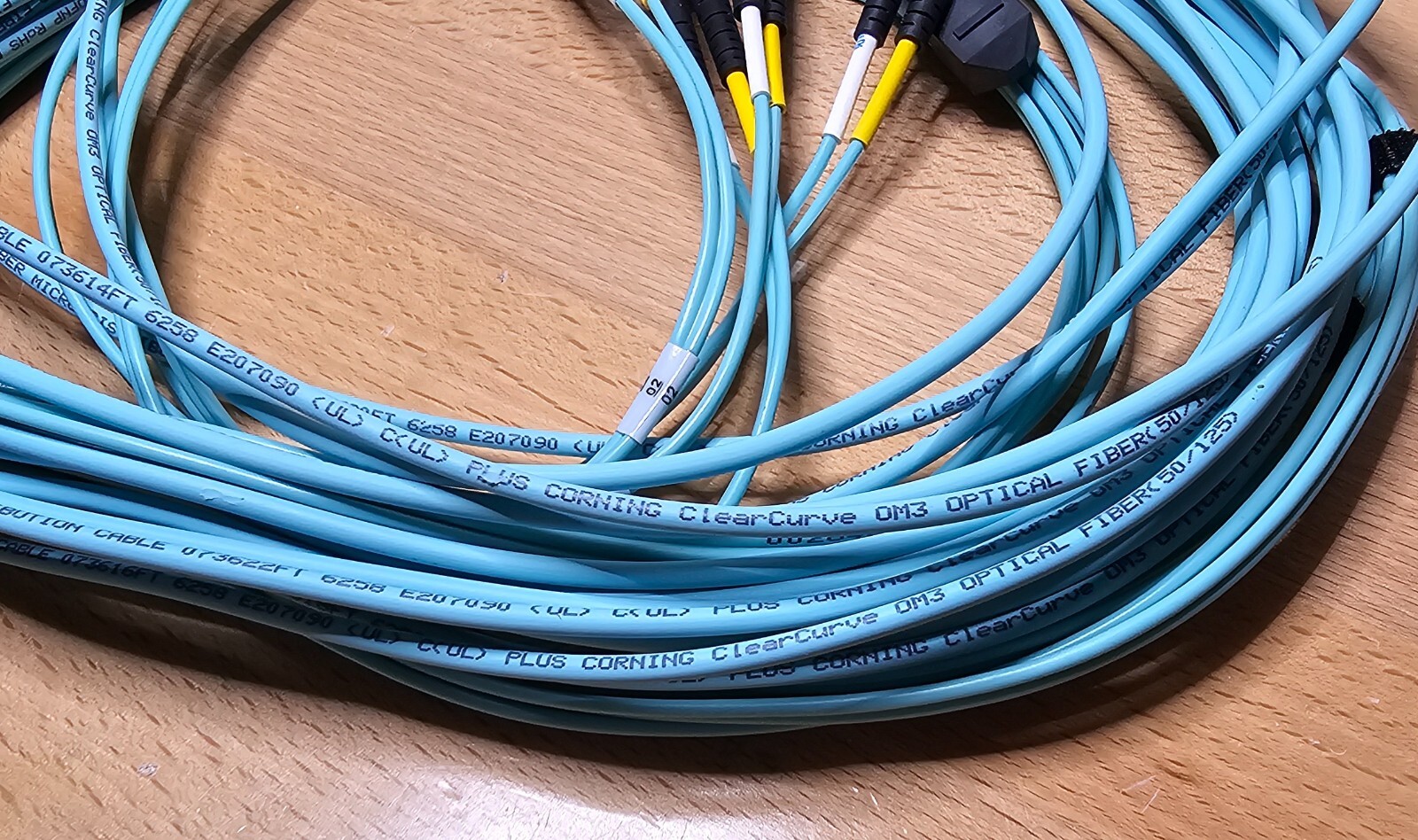 7m-10m OM3 MTP 12 to LC 8 Fiber Breakout Cable (50/125) Corning ClearCurve