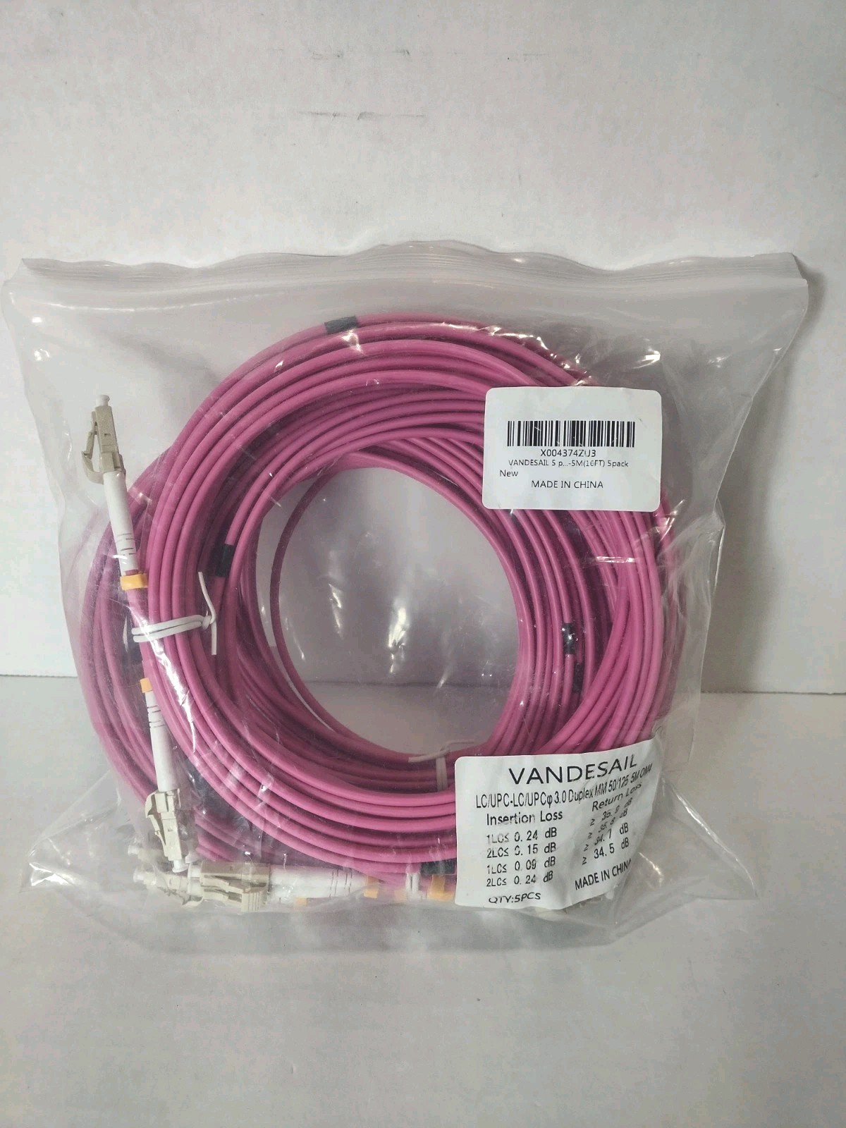5 Pack LC to LC 0M4 Fiber Patch Cable, 1/10/40/100Gbs Multi Mode Fiber Optic …