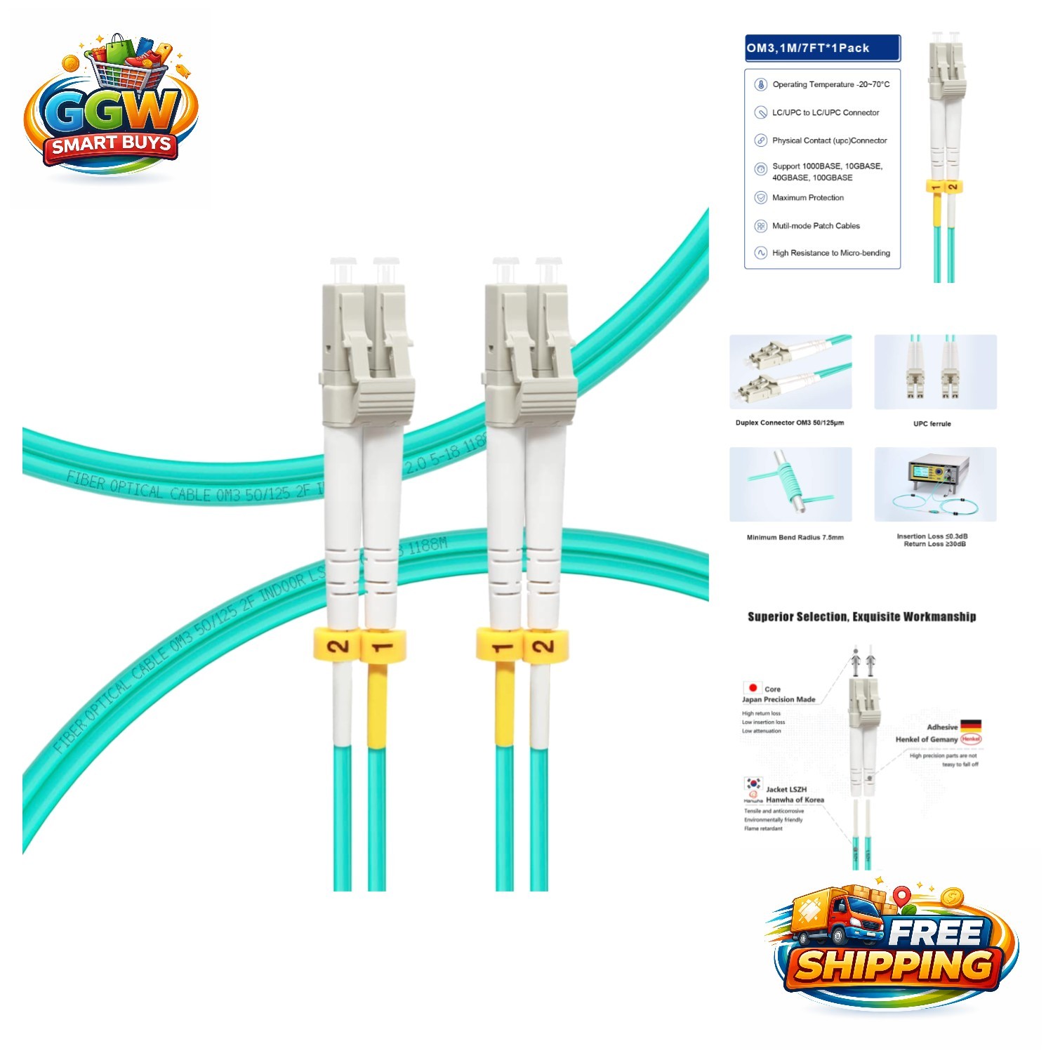 3ft OM3 LC to LC Multimode Fiber Patch Cable – 10Gbps for Clear Connections