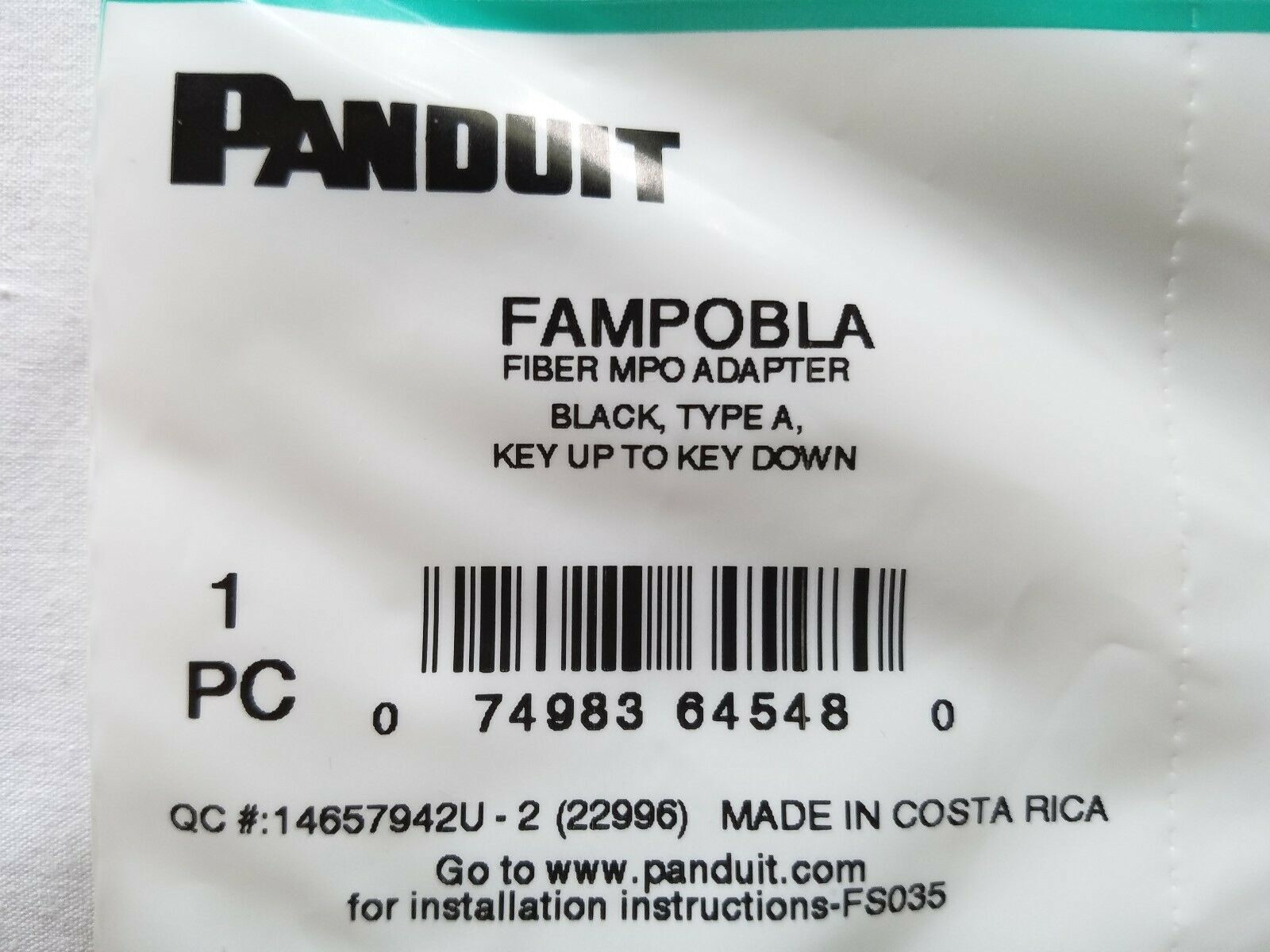FAMPOBLA Panduit MPO MTP Fiber Optic Adapter Type A – Key Up to Key Down