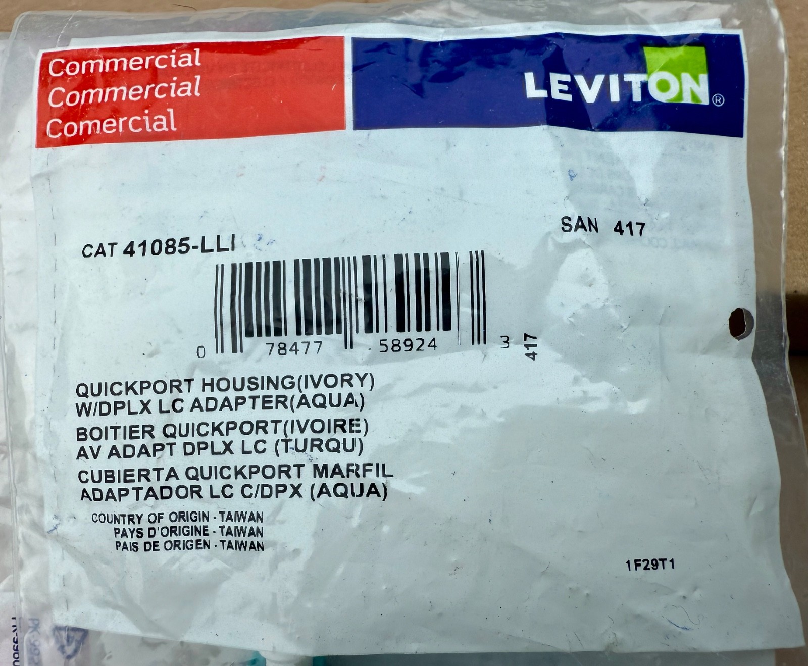 41085-LLI Leviton QuickPort Duplex W/DPLX-LC Adapter, AQUA MM, IVORY (Lot of 12)
